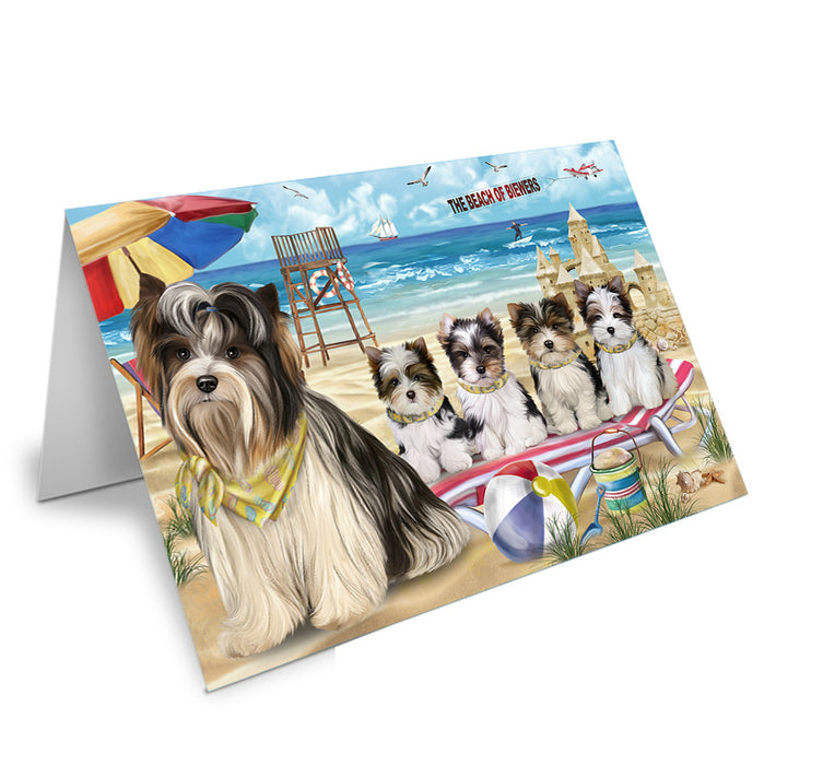 Pet Friendly Beach Biewer Terriers Dog Handmade Artwork Assorted Pets Greeting Cards and Note Cards with Envelopes for All Occasions and Holiday Seasons GCD54005