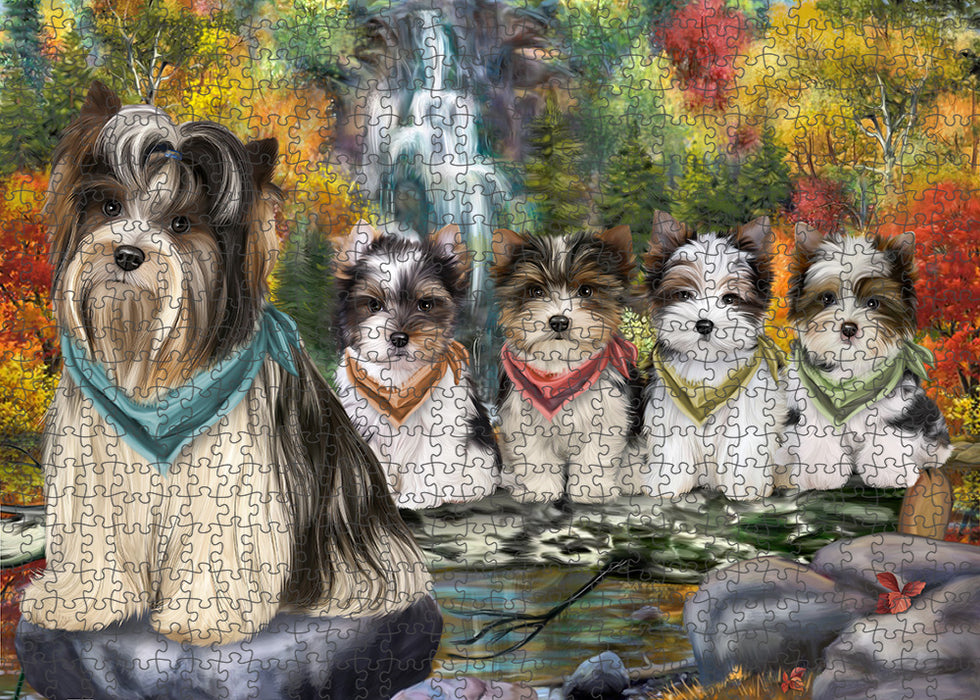 Scenic Waterfall Biewer Terriers Dog Puzzle with Photo Tin PUZL54321
