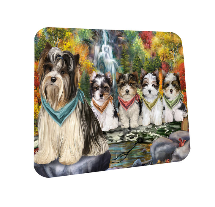 Scenic Waterfall Biewer Terriers Dog Coasters Set of 4 CST50112