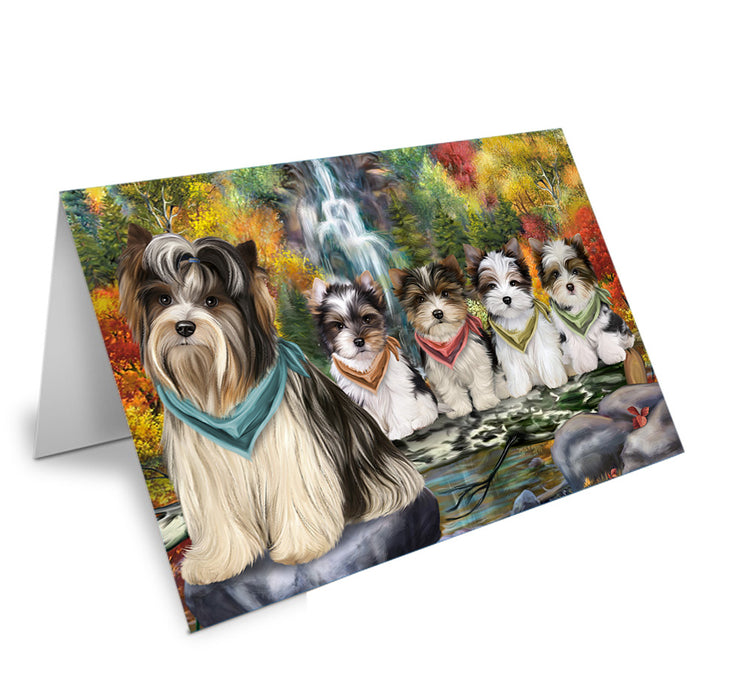 Scenic Waterfall Biewer Terriers Dog Handmade Artwork Assorted Pets Greeting Cards and Note Cards with Envelopes for All Occasions and Holiday Seasons GCD54488