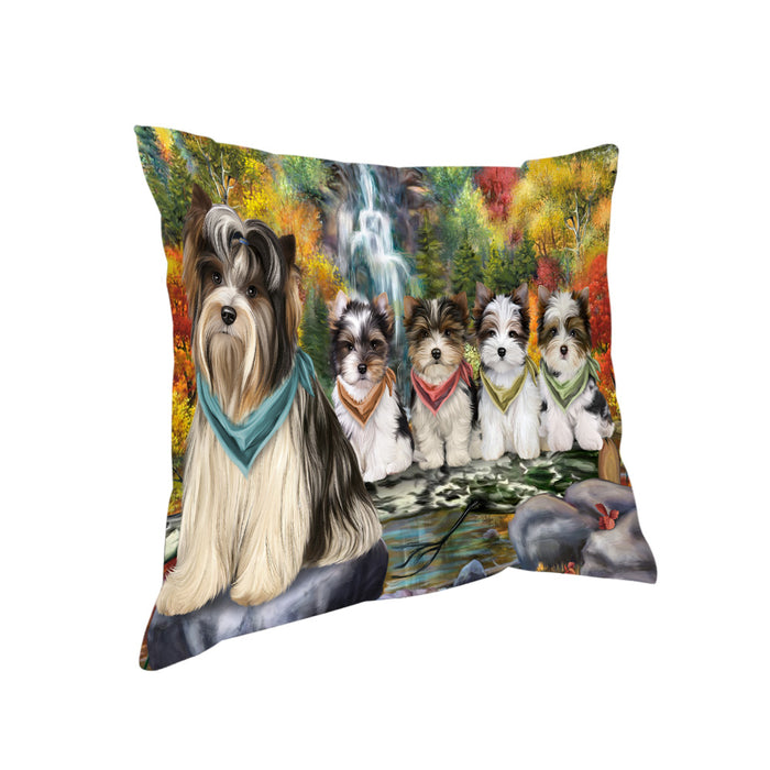 Scenic Waterfall Biewer Terriers Dog Pillow PIL56676