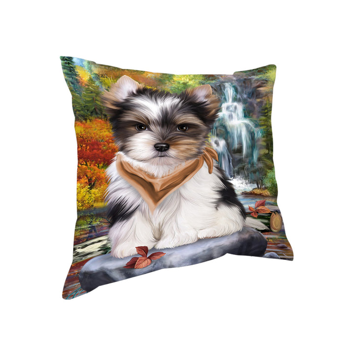 Scenic Waterfall Biewer Terrier Dog Pillow PIL56680