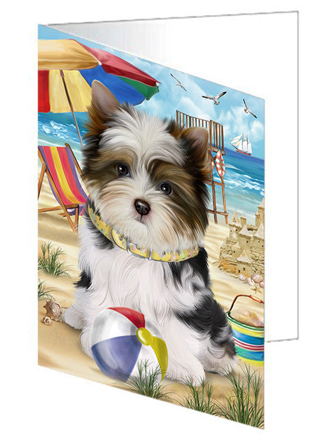 Pet Friendly Beach Biewer Terrier Dog Handmade Artwork Assorted Pets Greeting Cards and Note Cards with Envelopes for All Occasions and Holiday Seasons GCD54008