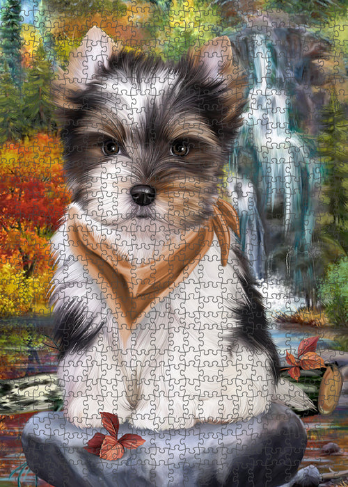 Scenic Waterfall Biewer Terrier Dog Puzzle with Photo Tin PUZL54324