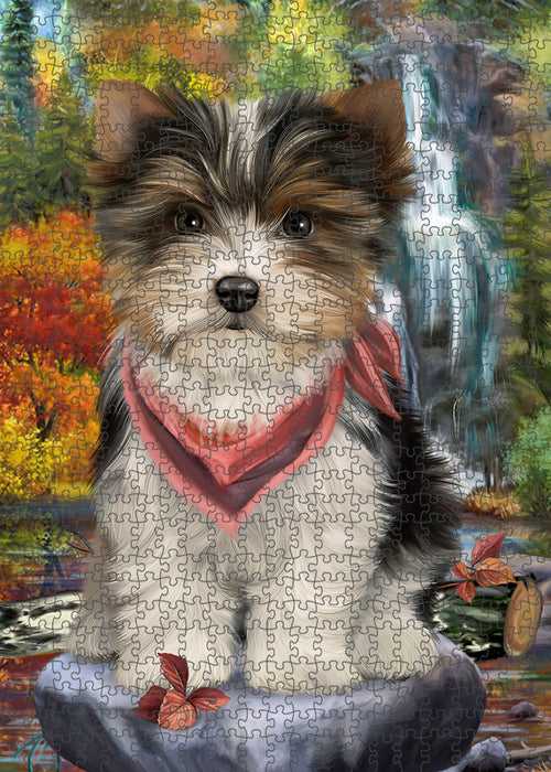 Scenic Waterfall Biewer Terrier Dog Puzzle with Photo Tin PUZL54327