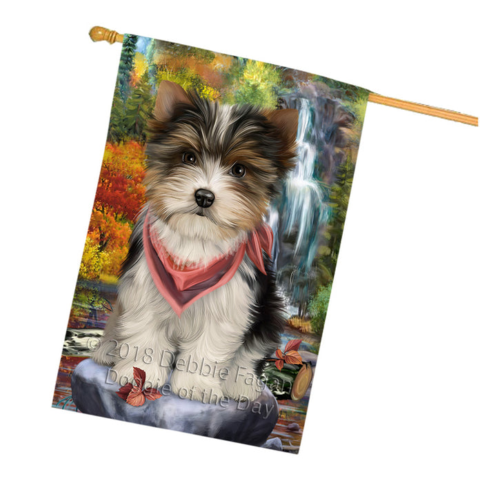 Scenic Waterfall Biewer Terrier Dog House Flag FLG50172