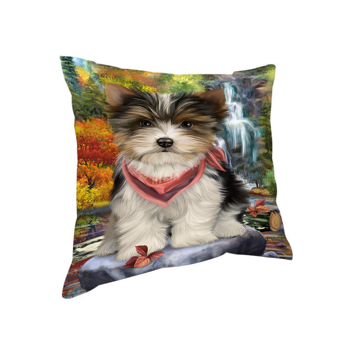 Scenic Waterfall Biewer Terrier Dog Pillow PIL56684