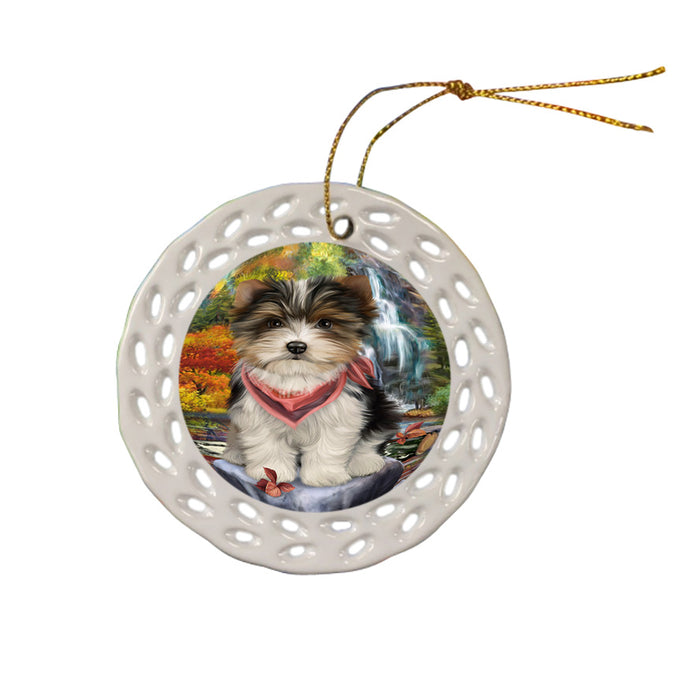 Scenic Waterfall Biewer Terrier Dog Ceramic Doily Ornament DPOR50155