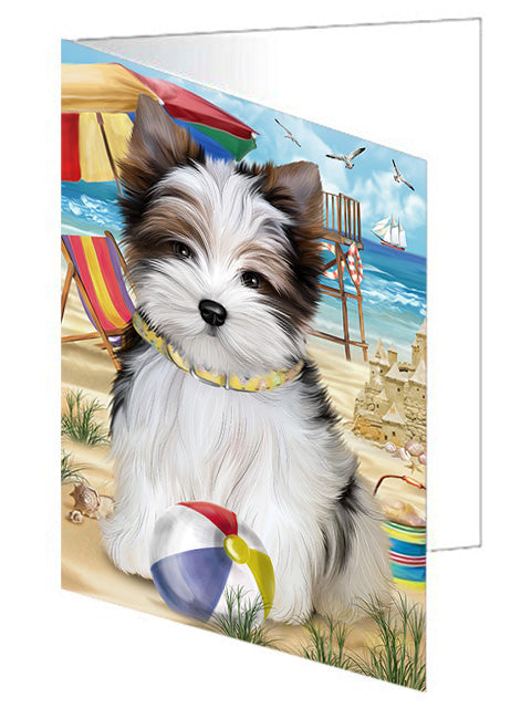 Pet Friendly Beach Biewer Terrier Dog Handmade Artwork Assorted Pets Greeting Cards and Note Cards with Envelopes for All Occasions and Holiday Seasons GCD54011