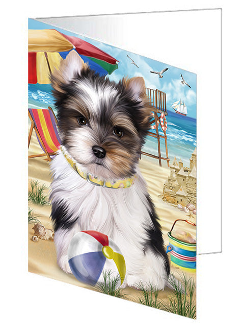 Pet Friendly Beach Biewer Terrier Dog Handmade Artwork Assorted Pets Greeting Cards and Note Cards with Envelopes for All Occasions and Holiday Seasons GCD54014