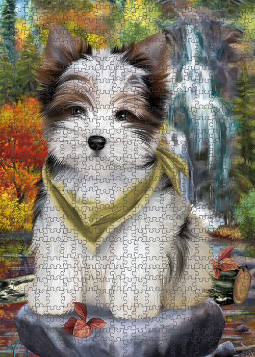 Scenic Waterfall Biewer Terrier Dog Puzzle with Photo Tin PUZL54330