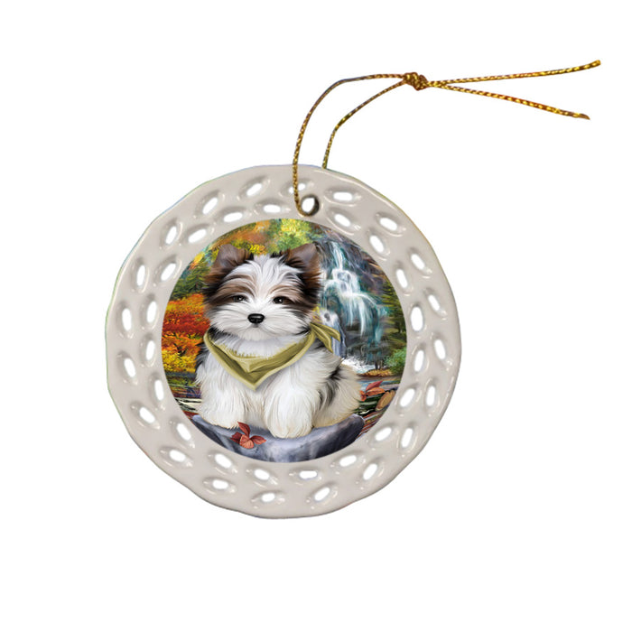 Scenic Waterfall Biewer Terrier Dog Ceramic Doily Ornament DPOR50156