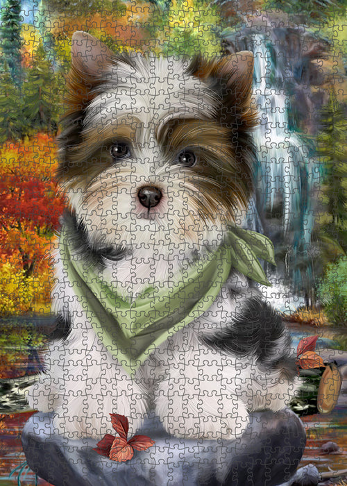 Scenic Waterfall Biewer Terrier Dog Puzzle with Photo Tin PUZL54333