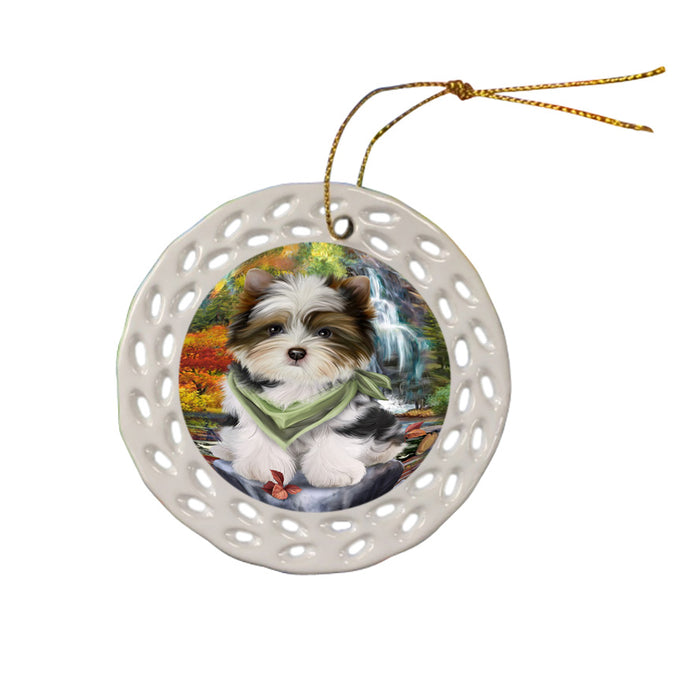 Scenic Waterfall Biewer Terrier Dog Ceramic Doily Ornament DPOR50157