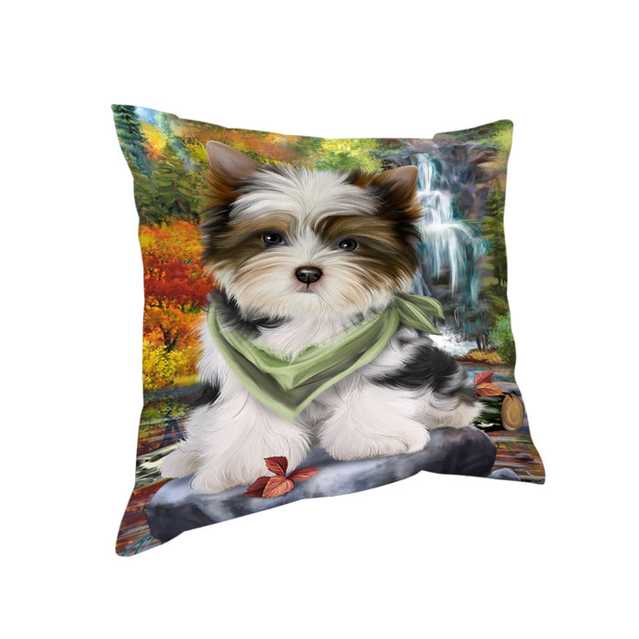 Scenic Waterfall Biewer Terrier Dog Pillow PIL56692