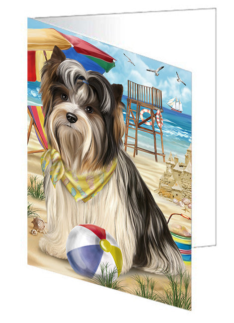Pet Friendly Beach Biewer Terrier Dog Handmade Artwork Assorted Pets Greeting Cards and Note Cards with Envelopes for All Occasions and Holiday Seasons GCD54020
