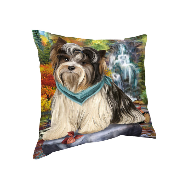 Scenic Waterfall Biewer Terrier Dog Pillow PIL56696