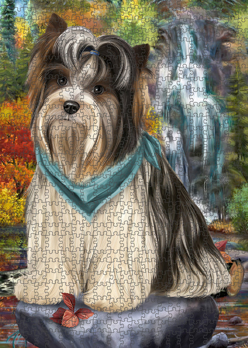 Scenic Waterfall Biewer Terrier Dog Puzzle with Photo Tin PUZL54336