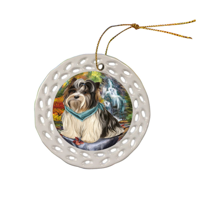 Scenic Waterfall Biewer Terrier Dog Ceramic Doily Ornament DPOR50158