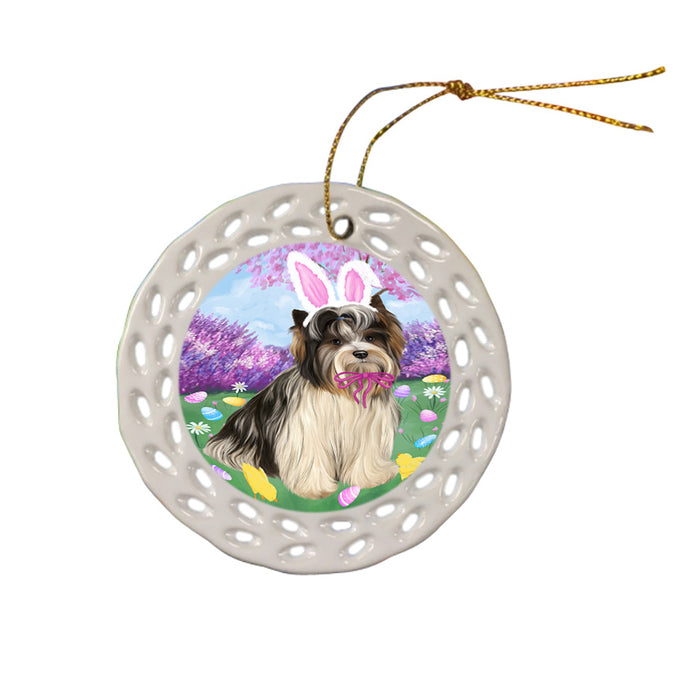 Easter Holiday Biewer Terrier Dog Ceramic Doily Ornament DPOR57279