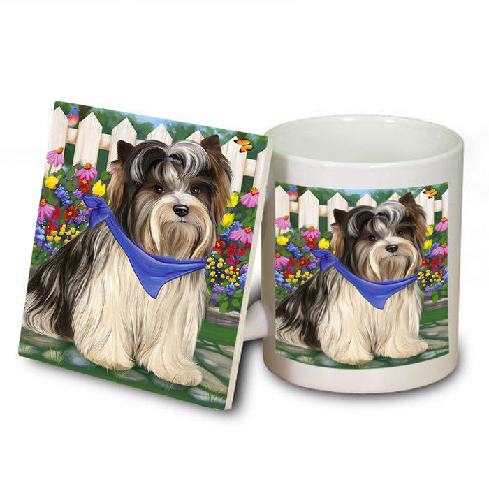 Spring Floral Biewer Terrier Dog Mug and Coaster Set MUC52177