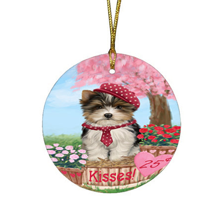 Rosie 25 Cent Kisses Biewer Terrier Dog Round Flat Christmas Ornament RFPOR56285