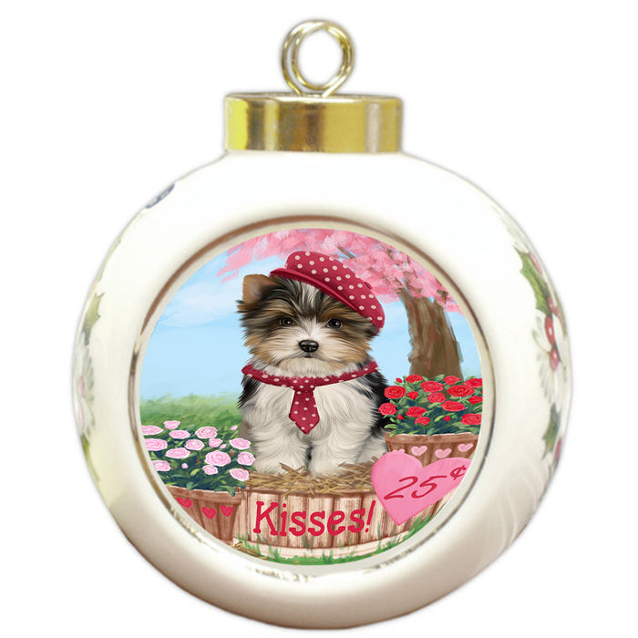 Rosie 25 Cent Kisses Biewer Terrier Dog Round Ball Christmas Ornament RBPOR56285