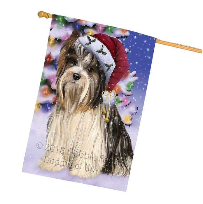 Winterland Wonderland Biewer Terrier Dog In Christmas Holiday Scenic Background House Flag FLG53934