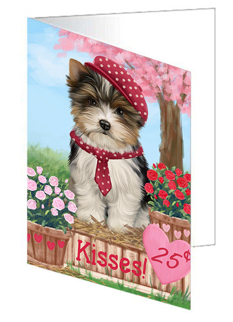 Rosie 25 Cent Kisses Biewer Terrier Dog Handmade Artwork Assorted Pets Greeting Cards and Note Cards with Envelopes for All Occasions and Holiday Seasons GCD72302