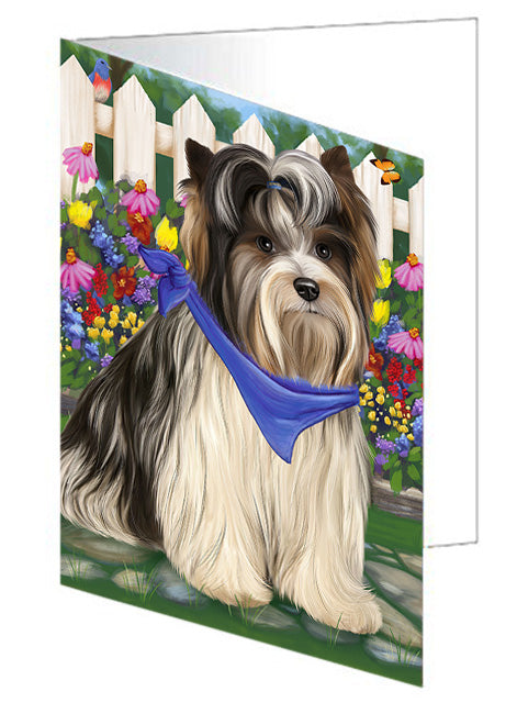 Spring Floral Biewer Terrier Dog Handmade Artwork Assorted Pets Greeting Cards and Note Cards with Envelopes for All Occasions and Holiday Seasons GCD60740