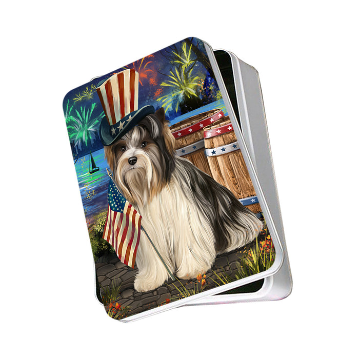 4th of July Independence Day Fireworks Biewer Terrier Dog at the Lake Photo Storage Tin PITN51093