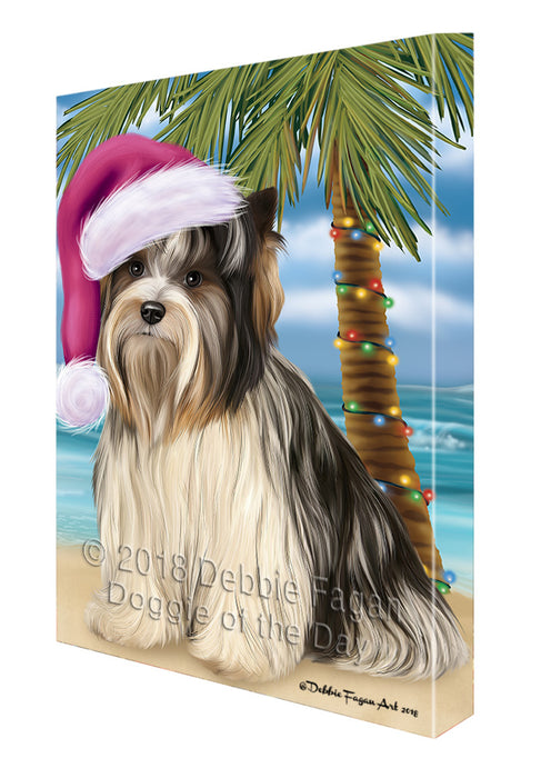 Summertime Happy Holidays Christmas Biewer Terrier Dog on Tropical Island Beach Canvas Print Wall Art Décor CVS108692