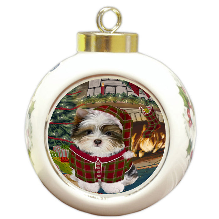 The Stocking was Hung Biewer Terrier Dog Round Ball Christmas Ornament RBPOR55572