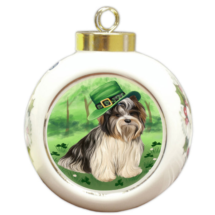 St. Patricks Day Irish Portrait Biewer Terrier Dog Round Ball Christmas Ornament RBPOR58109