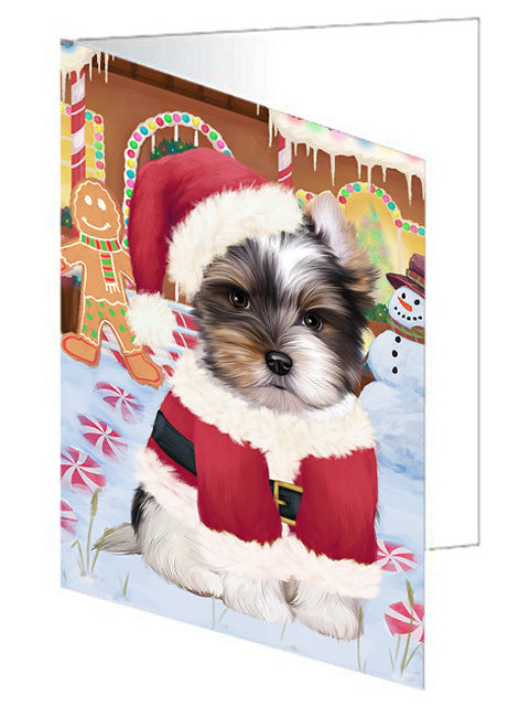 Christmas Gingerbread House Candyfest Biewer Terrier Dog Handmade Artwork Assorted Pets Greeting Cards and Note Cards with Envelopes for All Occasions and Holiday Seasons GCD73076