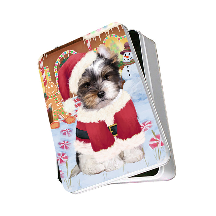 Christmas Gingerbread House Candyfest Biewer Terrier Dog Photo Storage Tin PITN56106
