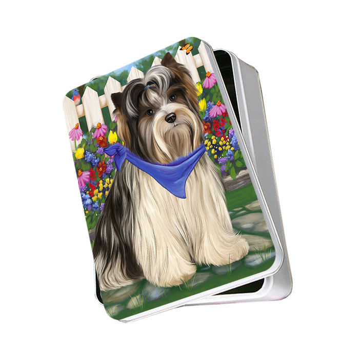 Spring Floral Biewer Terrier Dog Photo Storage Tin PITN52237