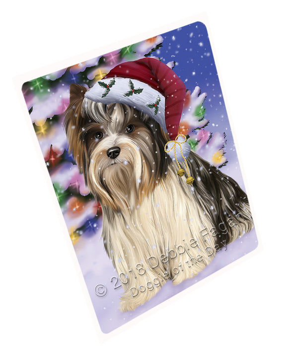 Winterland Wonderland Biewer Terrier Dog In Christmas Holiday Scenic Background Large Refrigerator / Dishwasher Magnet RMAG83298