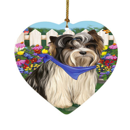 Spring Floral Biewer Terrier Dog Heart Christmas Ornament HPOR52237