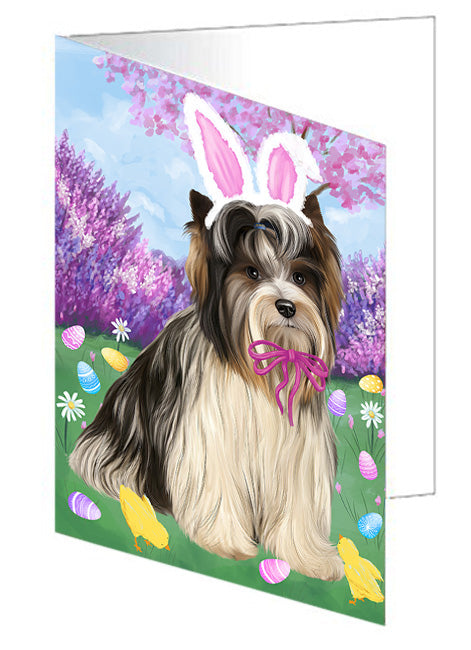 Easter Holiday Biewer Terrier Dog Handmade Artwork Assorted Pets Greeting Cards and Note Cards with Envelopes for All Occasions and Holiday Seasons GCD76148