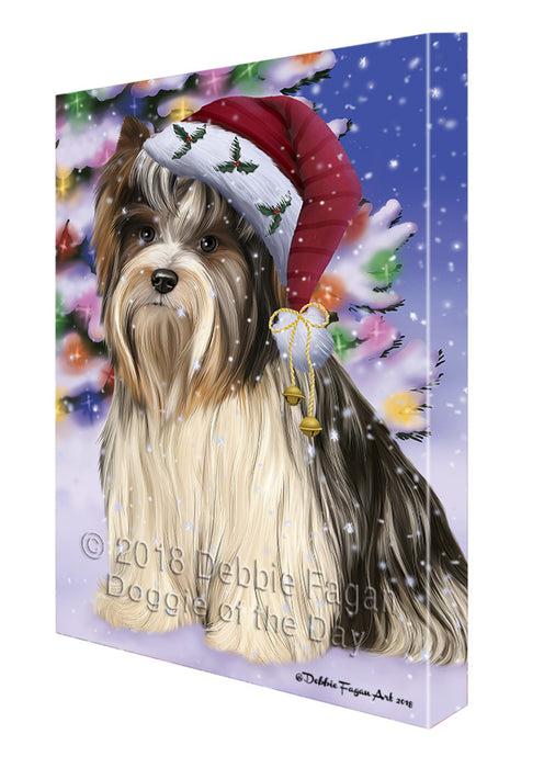 Winterland Wonderland Biewer Terrier Dog In Christmas Holiday Scenic Background Canvas Print Wall Art Décor CVS101474