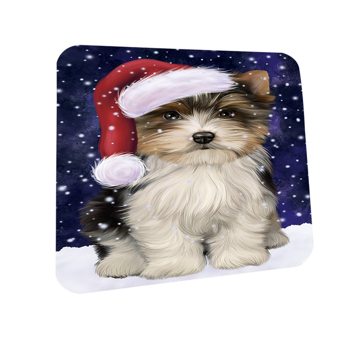 Let it Snow Christmas Holiday Biewer Terrier Dog Wearing Santa Hat Coasters Set of 4 CST54238