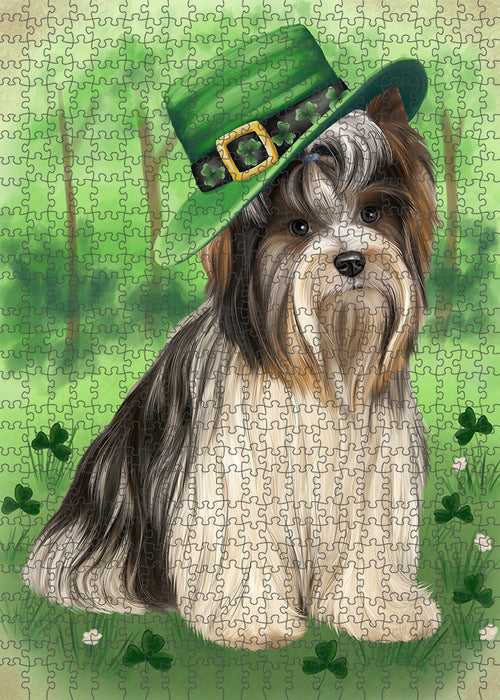 St. Patricks Day Irish Portrait Biewer Terrier Dog Portrait Jigsaw Puzzle for Adults Animal Interlocking Puzzle Game Unique Gift for Dog Lover's with Metal Tin Box PZL025