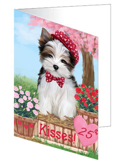 Rosie 25 Cent Kisses Biewer Terrier Dog Handmade Artwork Assorted Pets Greeting Cards and Note Cards with Envelopes for All Occasions and Holiday Seasons GCD72305
