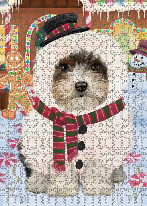 Christmas Gingerbread House Candyfest Biewer Terrier Dog Puzzle with Photo Tin PUZL92952