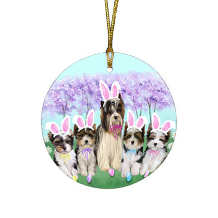 Easter Holiday Biewer Terriers Dog Round Flat Christmas Ornament RFPOR57280