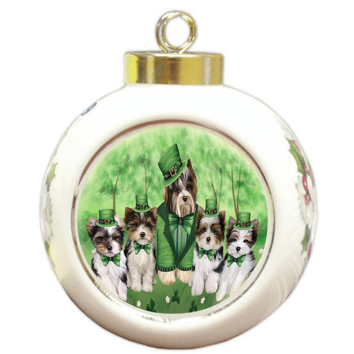 St. Patricks Day Irish Portrait Biewer Terrier Dogs Round Ball Christmas Ornament RBPOR58110