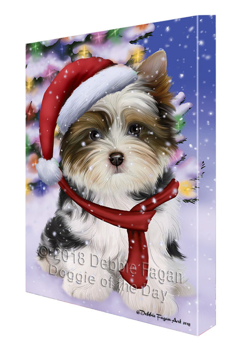 Winterland Wonderland Biewer Terrier Dog In Christmas Holiday Scenic Background Canvas Print Wall Art Décor CVS101483