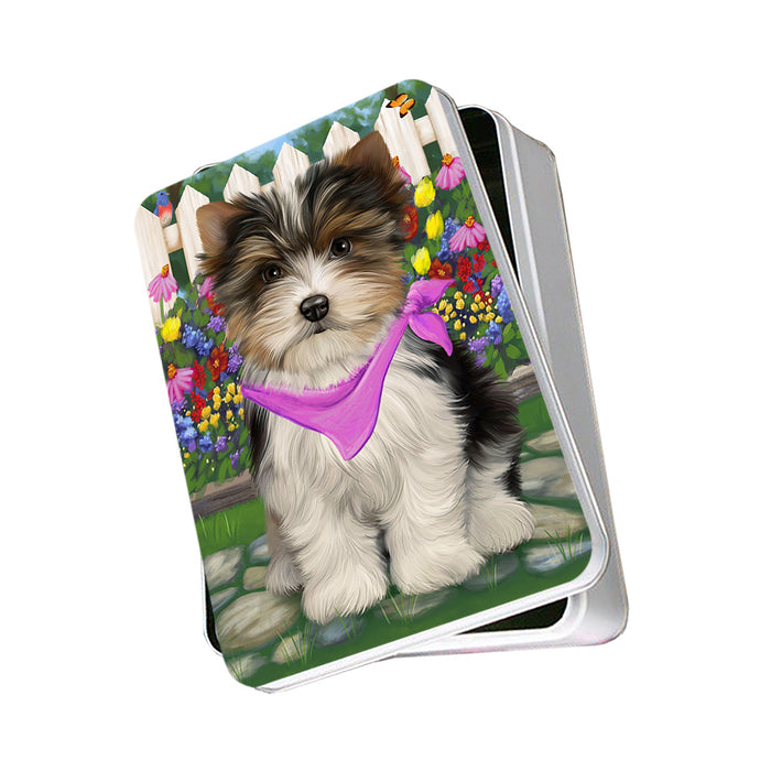 Spring Floral Biewer Terrier Dog Photo Storage Tin PITN52238