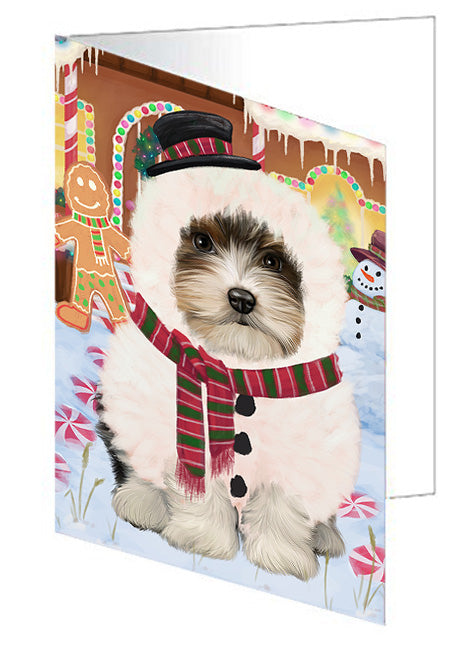 Christmas Gingerbread House Candyfest Biewer Terrier Dog Handmade Artwork Assorted Pets Greeting Cards and Note Cards with Envelopes for All Occasions and Holiday Seasons GCD73079
